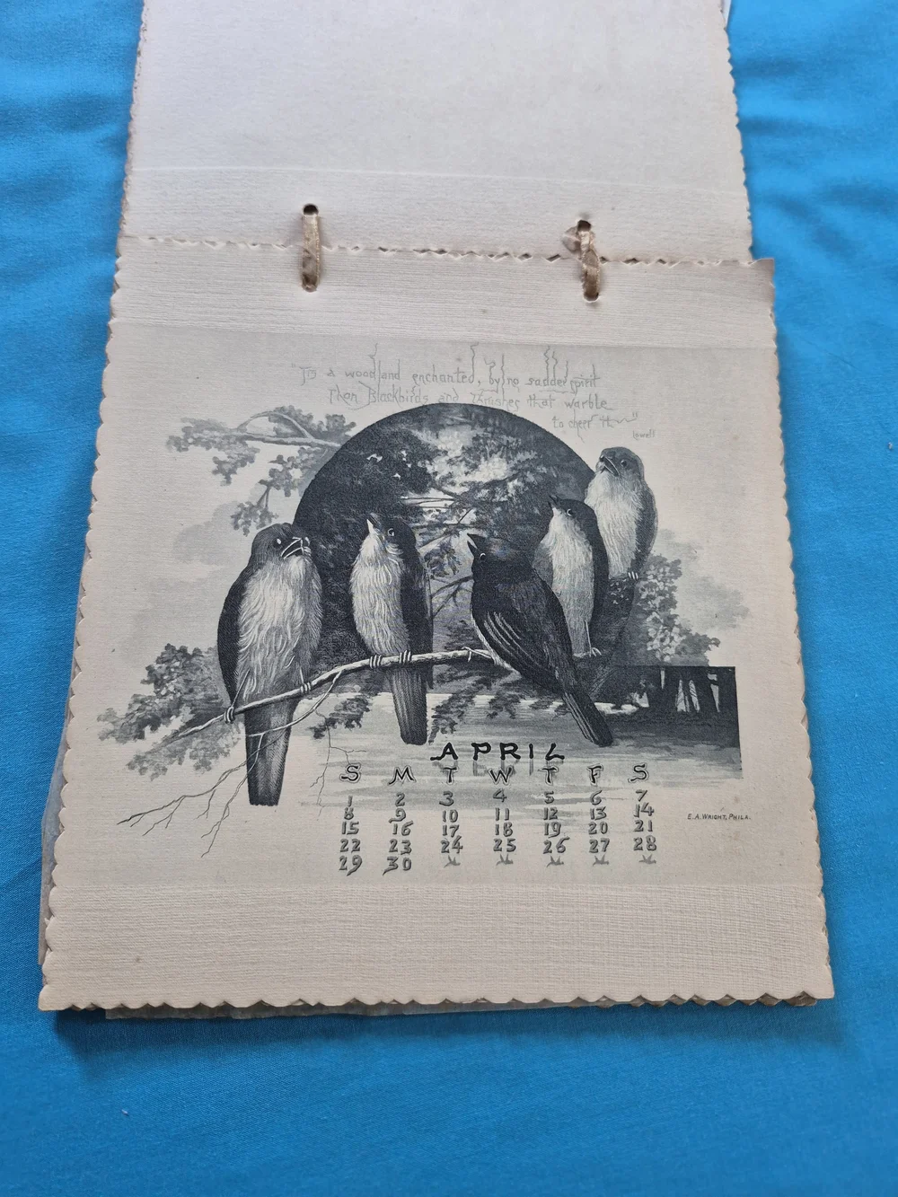 Antique 1888 Calendar 12 Pages Black & White E.A. Wright Philadelphia Engraver